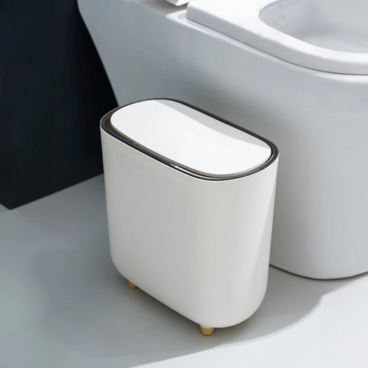 Narrow Shape Press Ring Trash Can with Lid for Bathroom