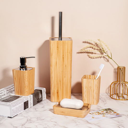 Bamboo Wood Bathroom Accessories Set Soap