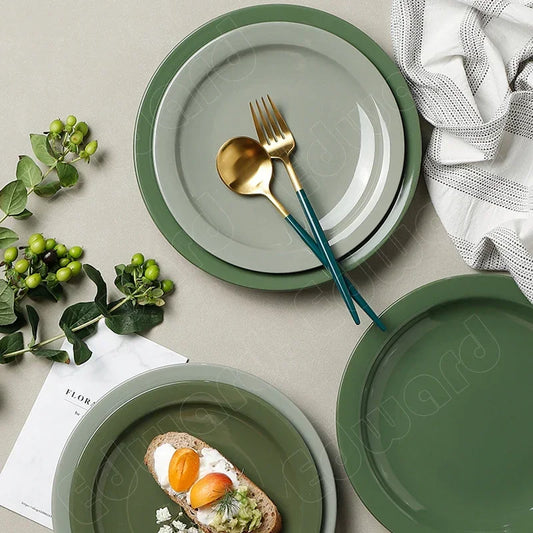 Green Colors Ceramic Plates Nordic Style Dinner Plates