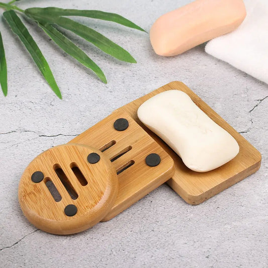 Wooden Soap Dish Box Portable Bathroom Bamboo